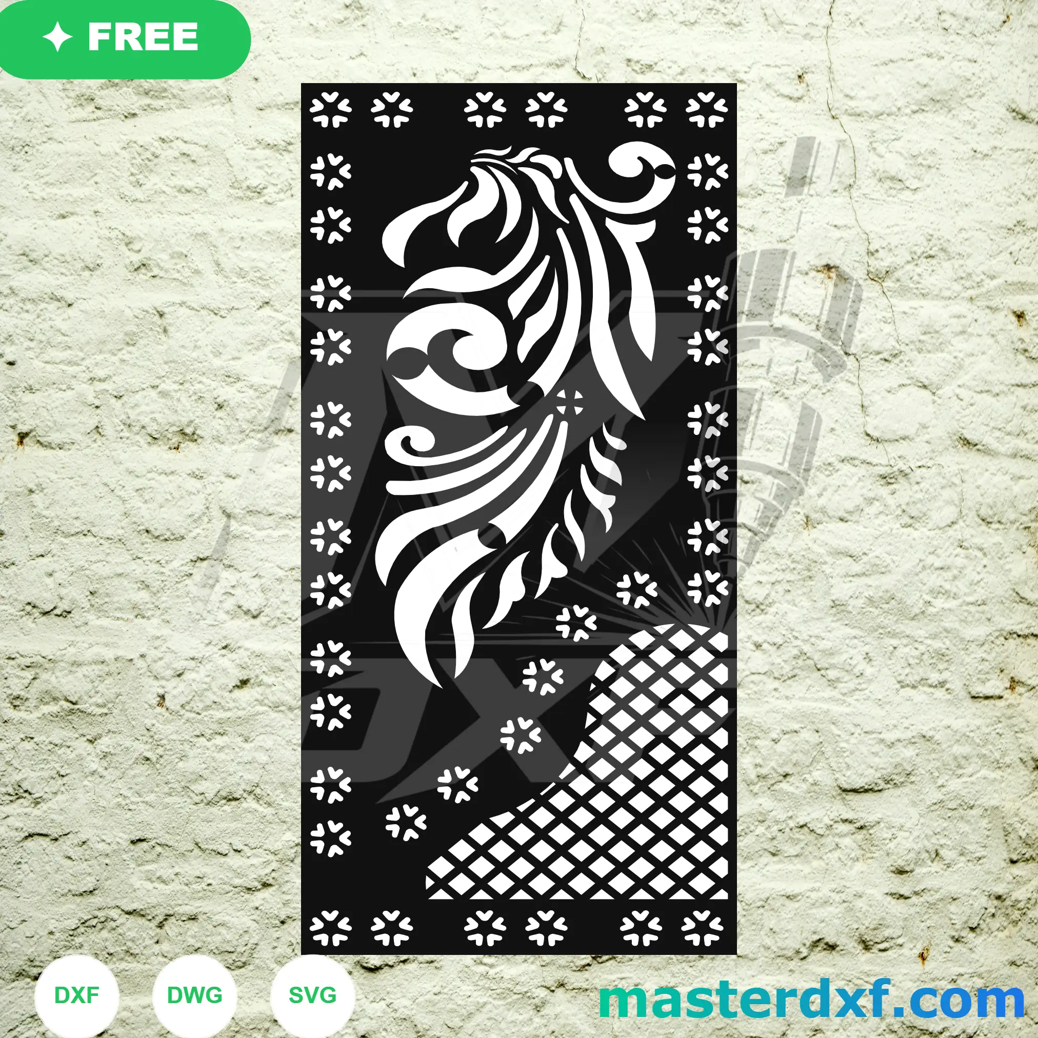 Mane Swirl Diamond Border DXF Panel for Equestrian-Style Screens DXF File